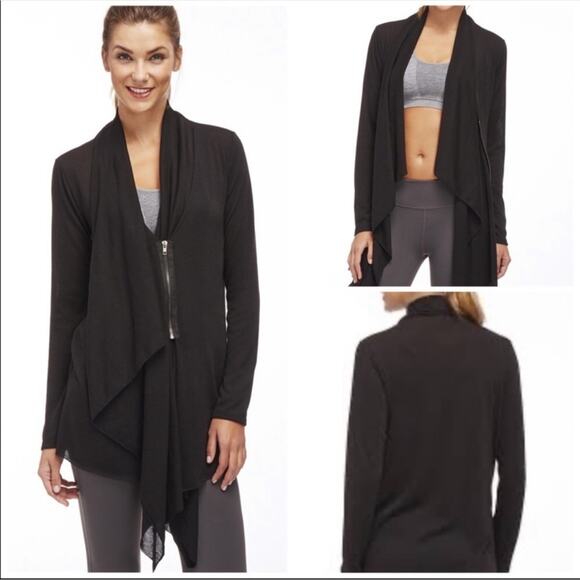 Fabletics Black Andrea Wrap Cardigan Sweater Athleisure Rayon Stretch Loungewear - Picture 1 of 8